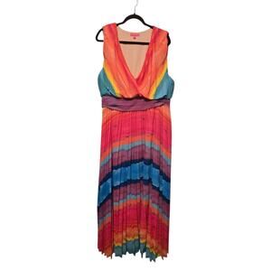 Flying Tomato Shore Vacays Rainbow Chiffon Maxi Dress Womens 2X Pleated Ruched